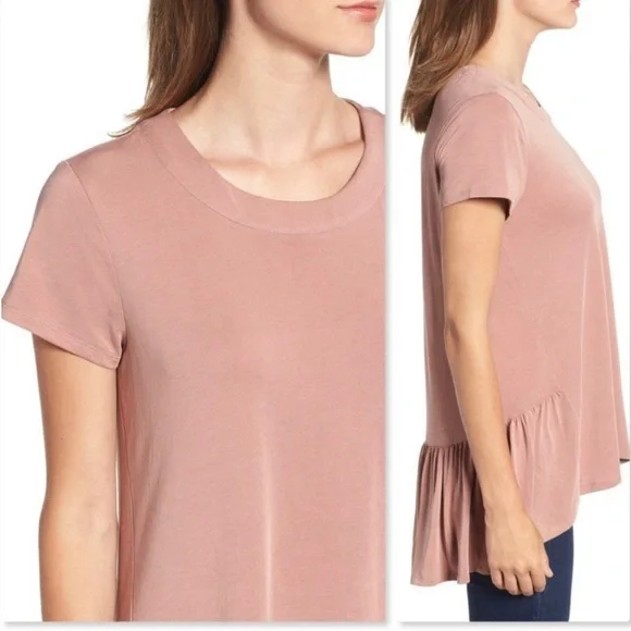 Nordstrom Chelsea28 Ruffle Back Hem Tee Mauve Pink - Picture 2 of 7